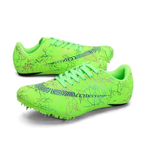 AOLEXWU Men\'s Track Spike Shoes Lightweight Breathable Running Sneakers for Distance Sprinting Athletic Training Jumping Track and Field Suitable for Women and Girls Green