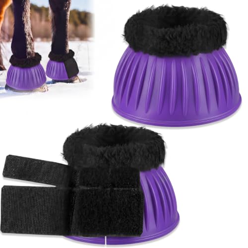 Image of Abbylike 1 Pair Fleece Horse Bell Boots Protect Against Hoof Impact Trauma, Rubber Bell Boots Horse Care for Turnout No Rub Design Comfort Quick Wrap Hook and Loop