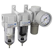PneumaticPlus SAU230-N02G Three Stage Air Drying System, 1/4" NPT - Particulate Air Filter, Coalescing Filter, Air Pressure Regulator Combo - Poly Bowl, Manual Drain, Bracket, Gauge