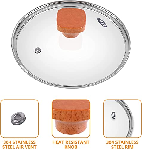 Universal Tempered Glass Lid ,Saucepan Frying Pan Skillet Slow Cooker Pressure Cooker Cover,Replacement For Pan Pot Lids , Square Wood Lid Knob, Transparent Glass For Clear Viewing,8.0"/20Cm #TOP3
