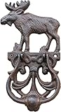 WALLDOR Antique Moose Door Knocker Outdoor Garden Fence Gate Knocker Terraced Cast Iron Shackle Vintage Retro Bronze Finish Handle Handmade Home Decor