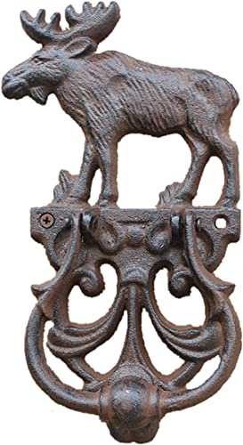 WALLDOR Antique Moose Door Knocker Outdoor Garden Fence Gate Knocker Terraced Cast Iron Shackle Vintage Retro Bronze Finish Handle Handmade Home Decor