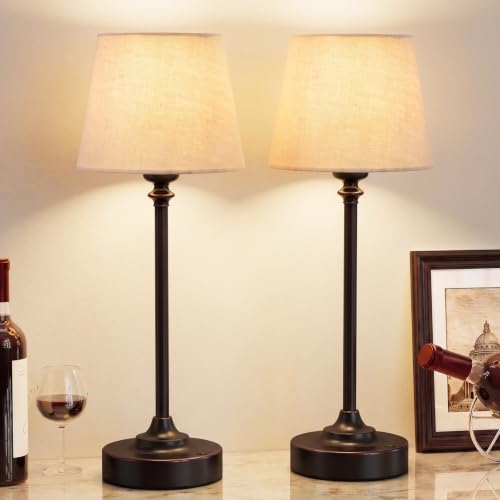 Cordless Table Lamp Rechargeable Bronze - 2 Pack Brass 4000mAH Battery Operated Lamp for Decor, 3000K Stepless Dimming Touch Control Wireless Lamp for Bedroom, Dining Table, Counter, Living Room