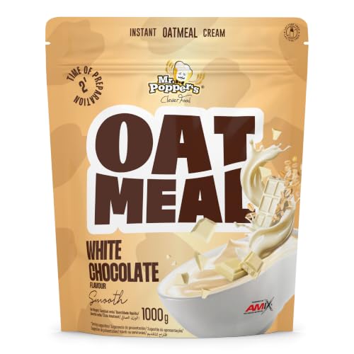 Mr. Popper's OatMeal – 1000 g – Harina integral de avena instantánea extrusionada – Preparación rápida para porridge o bebida – Sabor Chocolate blanco