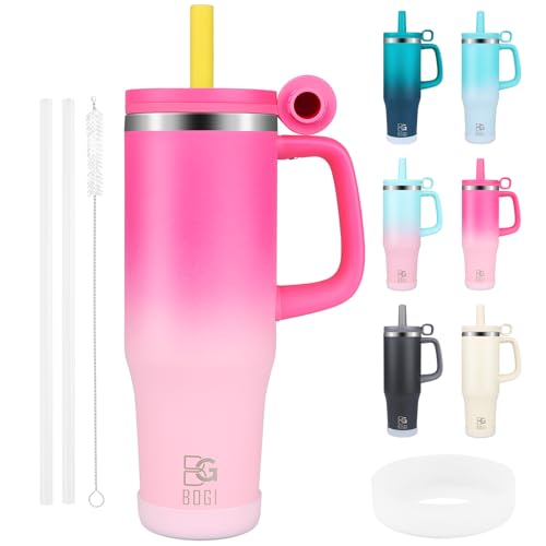 BOGI 40oz Thermobecher mit Strohhalm und Henkel, 1200ml Kaffeebecher To Go mit Deckel Edelstahl Isolierbecher mit Griff Auslaufsicher Tumbler Cup Tragbare Autobecher Tumbler Becher Reisebecher
