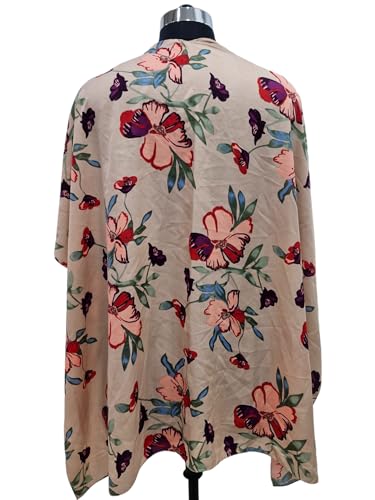 Elu ♥ Women\'s Beach Cover up Swimsuit Kimono Cardigan Casual Tops with Bohemian Floral Print (Peach Coral Big Flower