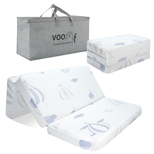 Image of voomf Trifold Pack and Play Mattress - 38"x26" Pack N Play Mattresses Pad with Breathable Removable Cover - High Density Foam Foldable Portable Baby Crib Mattress 1.5"