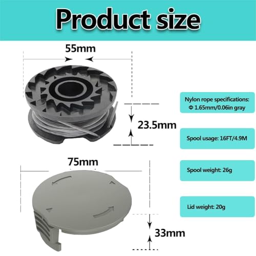 ERHUO Confezione da 1 Copertura di Ricambio per Bobina di strimmer e 4 Pezzi di Filo di spogliatoio, strimmer LineΦ1,65 mm 16 ft/4,9 m, F016F04557 Ricambio per tagliabordi Bosch Art 23/26 SL - 2