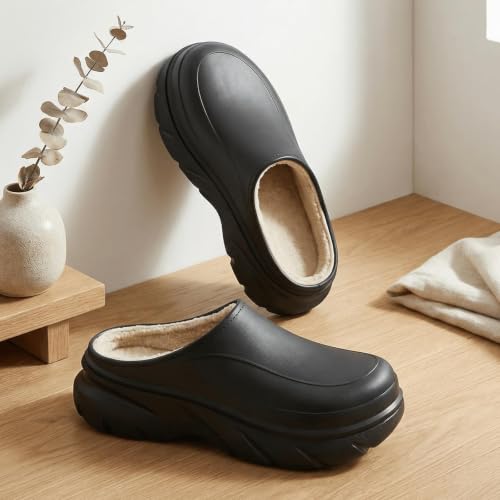 Image of Unisex Waterproof Winter Slippers for Outdoor, Fuzzy Lined Non-Slip Snow Boot House Shoes with Rubber Sole, Indoor Outdoor Comfort for Cold Weather