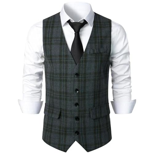 Men's Suit Vest V-Neck Plaid Slim Fit Formal Business Wedding Work Vest2