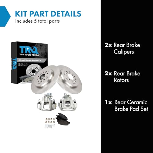 Image of TRQ Rear Brake Pad and Rotor Set Ceramic Rotors Calipers Compatible with 2009 Ford Flex 2010-2012 Taurus 2009-2012 Lincoln MKS