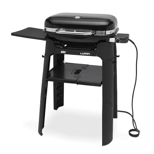 Weber Lumin Elektrogrill mit Ständer/Versiegelung, Räuchern, Dampfgaren, Kochen und Warmhalten, bis zu 315 °C, emaillierte Eisengrills, Grillfläche: 33 x 49 cm, Schwarz