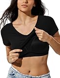 ZeroBound Built in Shelf Bra Crop Tops - V Neck Basic Casual Crop T Shirt, Short Sleeve Y2k Tee for Women, Spring and Summer Cute Workout Shirt Black L