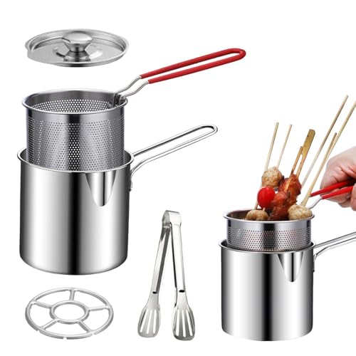 Deep Fryer Pot Set,Mini Stainless Steel Fryer Deep Fryer Basket with Easy Grip Handle for French...