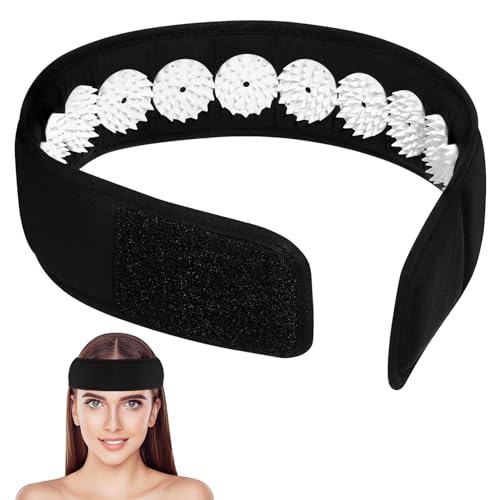 Ipetboom Acupressure Headband: 1pc Acupressure Wrap Belt Headband for Muscle Stress Relaxation, Massage Head Band for Neck Head Facial Skin Lift, Black Massage Tool for Meditation, 67x6cm