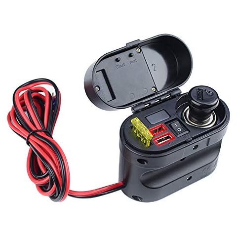 Leikance Motorcycle Mobile Phone Charger,12V/24V Motorcycle Cigarette Lighter Dual USB Charging Ports Socket Cover