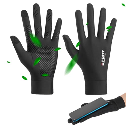 PROBEROS® Sun Protection Gloves UPF 50+ Summer Ice Silk UV Upgrade Anti-Slip Palm Touch Screen Finger Tips Design Unisex Black for Driving, Golfing, Riding - L