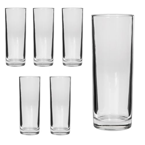 Set 6 Vasos de Cristal Resistente Tubo, Capacidad 310ml. 6 x 16cm. Vasos Tubo de Cristal, Base Gruesa.Vasos Cubata Hostelería, Restaurante, Bar, Discotecas, Eventos. Apto Lavavajillas (310 ml 6 Uds)