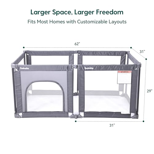 Image of Babelio Wall Mountable Playard, Foldable Playpen for Babies and Toddlers- Adjustable Shape & Area, 62 * 31 inch Playpen with Zipper Gate, Portable Baby Fence for Indoor & Outdoor