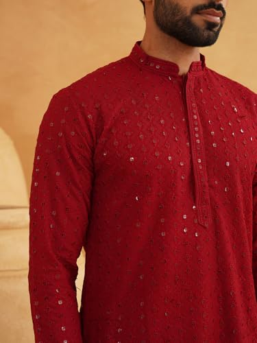 Image of SOJANYA Men's Cotton Kurta Pyjama Set | Sequinned Embroidered Traditional Outfit for Navratri, Garba & Puja