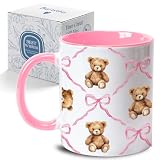 Palasarkaaa Funny Novelty Bear Coffee Mug Gifts for Women Friends Sisters Daughter BearLovers Wife, Cute Pink Bow Bear Coffee Mug Gifts for Christmas Birthday, Fun Drinkware for All Beverages-11oz