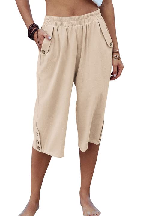 Image of Veatzaer Women's Elastic Waist 3 /4 Capri Harem Pants with Pockets Casual Loose Solid Yoga Trousers S-XXL