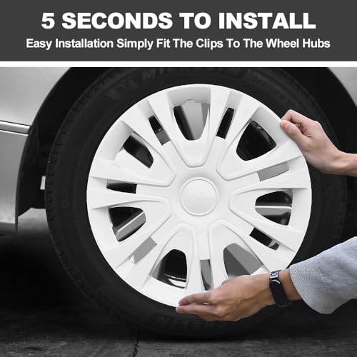 Image of Pure White Hubcap Wheel Cover Replacement Kit 15 inch Hub Caps Wheel Rim Cover Car Exterior Accessories Pack of 4, 15 inches