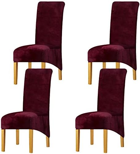 LANSHENG Stretchy Chair Covers for Dining Room Chairs,Stretch Spandex with Elastic Band Chaircover,Velvet Large Dining Chair Slipcovers for Restaurant Hotel Party Banquet (Mustard,6 Pack(M))