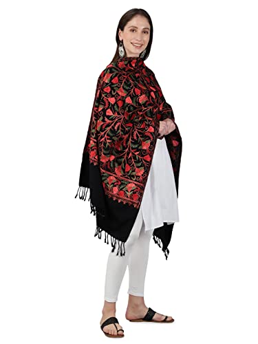 Zamour Kashmir Women Stole Scarf Wrap Shawl with Indian Embroidery Flower - 6304