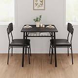 IDEALHOUSE 3-Piece Dining Table Set for 2 with Storage Rack, Wood Kitchen Table with Upholstered Chairs Set of 2, Small Square Table Set with Metal Legs Support, for Dining Room, Living Room, Black