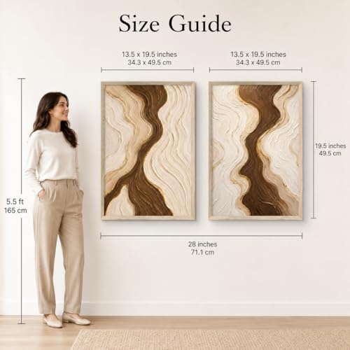 Image of Livin'luxe Set of 2 Brown Beige Abstract Wall Photo with Frame for Living Room Bedroom Hall Office Decor, Premium Wooden Synthetic Frame Luxury Artwork Gift