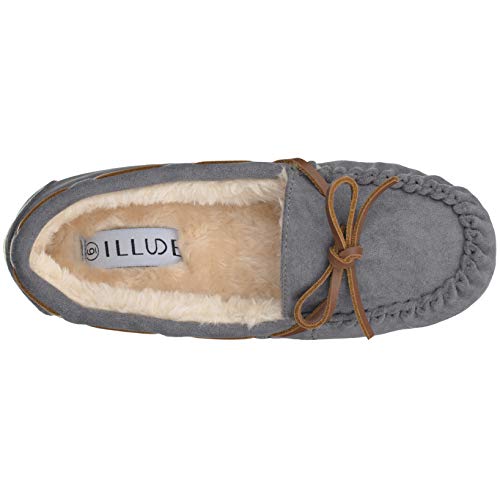 ILLUDE Women’s Moccasin Slipper Vegan Suede Faux Fur Lined Indoor Outdoor Moccasins Slip On Loafers Moccasins Shoes4