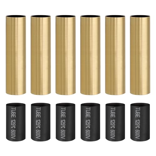 PATIKIL 3.5" Tall Candle Covers Sleeves, 6Pcs Metal E12 Chandelier Socket Sleeves with Insulation Heat Shrinkable Flame Retardant Tube Bulb Light Base Holder for Lamps, Golden