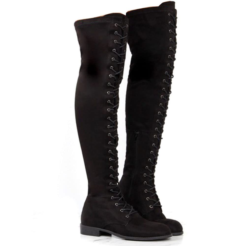 Women's Over The Knee Low Heel Lace Up Tall Boots