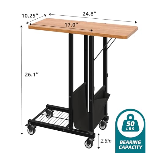 Image of Simple Trending C Shaped End Table, Folding TV Tray Couch Side Table for Sofa on Wheels, Black