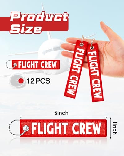 Image of Junkin 12 Pcs Flight Crew Keychain Airplane Aviation Keychain Flight Crew Luggage Tags Embroidered Key Ring