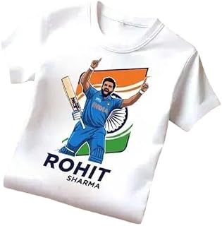 Rohit Sahmara Cricket Graphic Boys Girls Unisex Printed T-Shirt Casual Fun Tee for Kids Daily Outfit Price In India