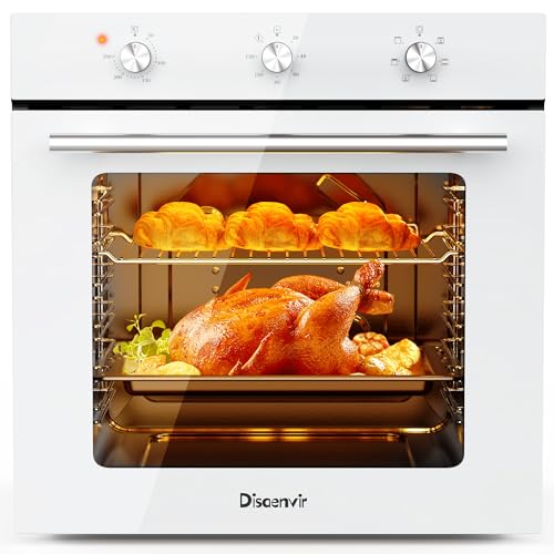 Horno Empotrable Disaenvir 60 cm Autosuficiente, Blanco, 60L 2200W, Timer, 6 Funciones, Con Parrilla y Bandeja de Esmalte, Calentamiento Rápido, Acristalamiento de Protección Térmica