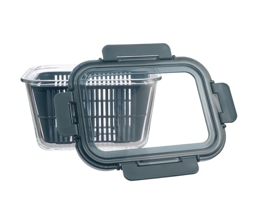 Image of Stegl Glass Food Storage Container Airtight Container with Silicone Lid & Drain Basket | Leak Proof Food Container for Meal Prep | Microwave Safe Transparent Kitchen Container