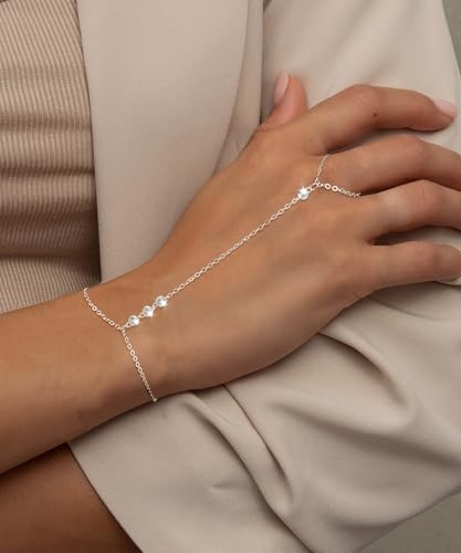 Hand Chain Bracelet for Women Dainty 14K Gold/Silver Plated Ring Chain Diamond Cubic Zirconia CZ Beaded Station Bracelet Trendy Simple Fashion Body Jewelry Waterproof Gifts for Her4