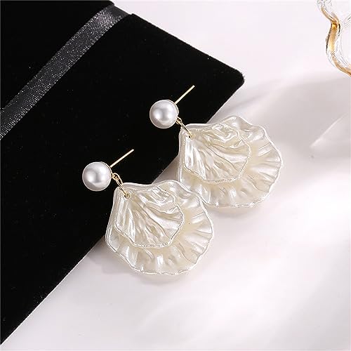 Seashell Pearl Stud Earrings for Women Ocean Sea Theme Sweet Double Layer Acrylic Shell Lightweight Dangle Drop Earrings for Summer Beach Holiday Halloween Party Jewelry Accessories4