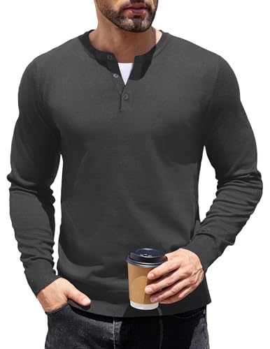 COOFANDY Men's Long Sleeve Henley T-Shirt Dark Gray
