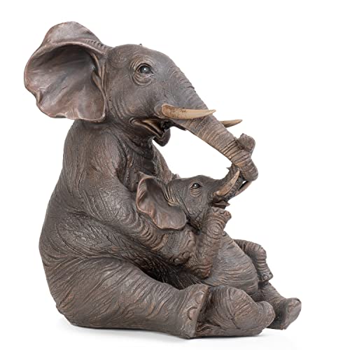 Moritz Figura decorativa de elefante bebé asiento juguetón con la madre de polirresina marrón oscuro idea decoración de pie figura de la vida silvestre africana