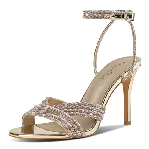 GPXGPX Women's Rhinestone Gold High Heel Sandals Sparkly Stilettos Heeled Ankle Strap Stilettos...
