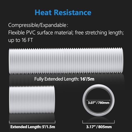 Image of Hon&Guan 3 inch Air Duct - 16 FT Long, White Flexible Ducting HVAC Ventilation Air Hose For Grow Tents, Dryer Rooms,Kitchen