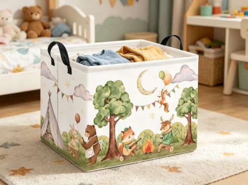 Image of Rectangular Valentines Basket for Women Girls Storage Bin Organizer Box Shelf Room Decor(Camping Animal)