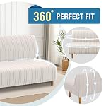 H.VERSAILTEX Stretch Futon Slipcover Armless Sofa Cover Furniture Protector Without Armrests Slipcover Soft with Elastic Bottom for Kids, Spandex Jacquard Modern Stripe Design, Ivory - Image 4