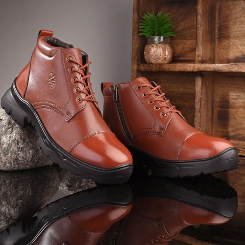 Image of VALENTINO Men?s Premium Leather Police Lace-Up Ankle Boots with Side Zipper | Fully Stitched Sole for Durability & Comfort