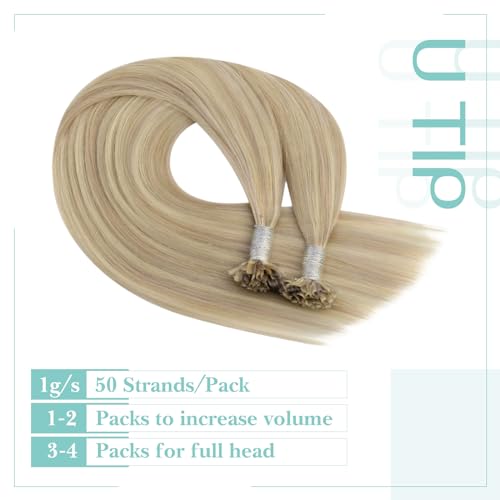 YoungSee Blonde U Tip Hair Extensions Real Human Hair Highlight Blonde Mixed Bleach Blonde Utip Hair Extensions Human Hair for Women 14In 1G/S 50G Easy to Apply - Image 4