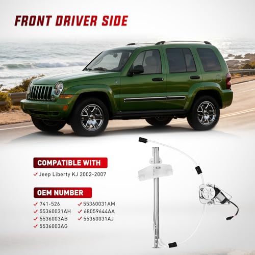 Image of Nilight 741-526 Power Window Regulator /Motor Front Driver Side | Compatible with Jeep Liberty KJ 2002 2003 2004 2005 2006, Front Left Side